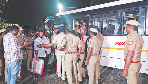 Police producing NTK leader Karthika at the central prison in Coimbatore on Wednesday