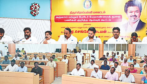 Revenue Minister KA Sengottaiyan chairing a review meeting in Tiruchy on Wednesday