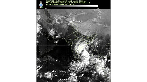 INSAT-3DS satellite image by the India Meteorological Department (IMD) shows the cyclone 'Arnab' over the west-central Bay of Bengal.