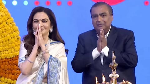 Reliance Industries Chairman Mukesh Ambani and Reliance Foundation Chairperson Nita Ambani during the listing ceremony of Jio Platforms Limited (JPL), in Mumbai, Maharashtra