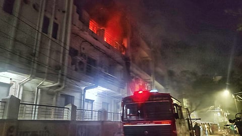 Fire broke out on second floor of LIC office building opposite railway junction in Madurai on Wednesday night, firefighters swung into action to extinguish the fire.