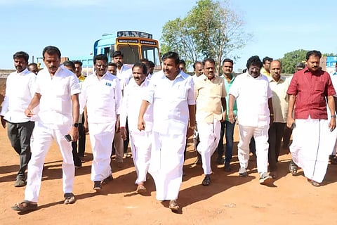 Minister KN Nehru inspecting the DMK booth agents meeting venue in Tiruchy on Friday