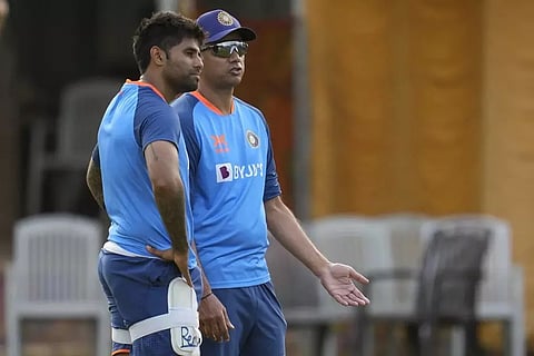 A file photo of Suryakumar Yadav and coach Rahul Dravid