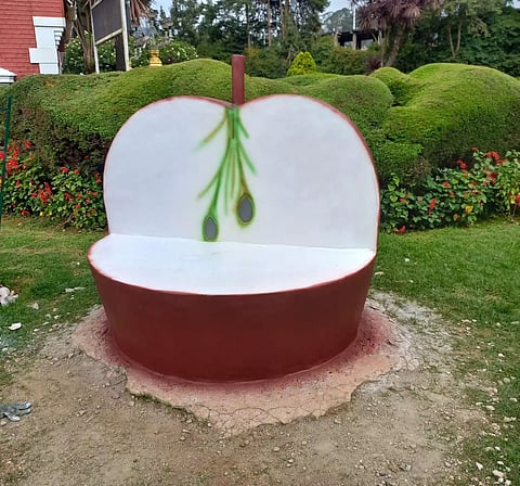 Apple shaped seating structures developed at the Government Botanical Garden in Ooty