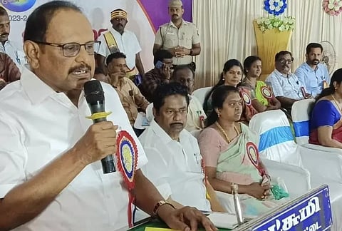 Law Minister S Regupathy addressing participants in an education seminar in Pudukkottai on Thursday