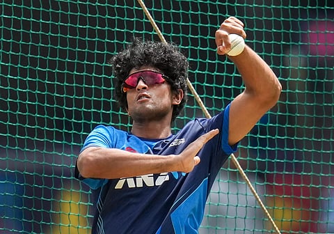 Rachin Ravindra during a practice session ahead of New Zealand’s match against Sri Lanka