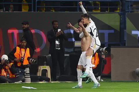 Brahim Diaz celebrates after scoring Real Madrid’s fifth goal