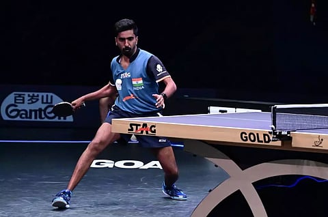 G Sathiyan in action during WTT Contender 2023