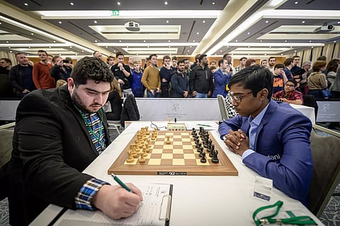 Praggnanandhaa in action against Parham Maghsoodloo