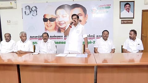 AIADMK general secretary Edappadi K Palaniswami speaking at the district secretaries meeting