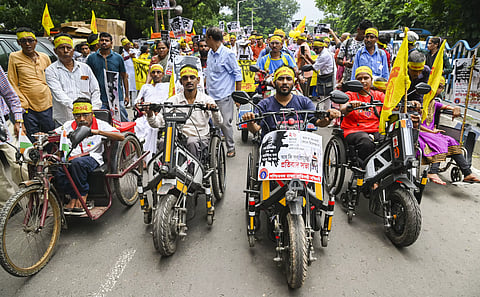 Differently abled persons during a protest march in demand of justice for Kolkata doctor’s death