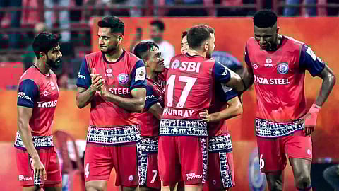 Jamshedpur FC players celebrate after their win