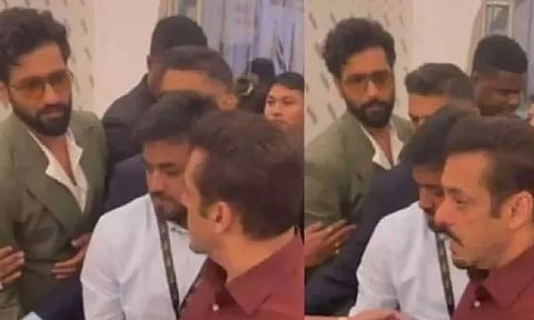 Security whisking away Salman Khan pushing aside Vicky kaushal