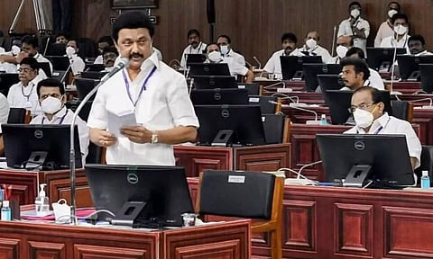 File picture of Stalin speaking in the State Assembly