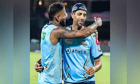 Gujarat Titans captain Hardik Pandya and coach Ashish Nehra