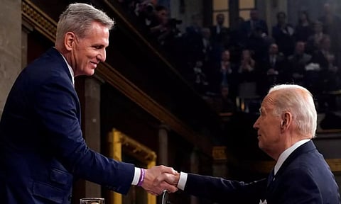 President Joe Biden shakes hands with House Speaker Kevin McCarthy of Calif., after the State of the Union address to a joint session of Congress at the Capitol in Washington. (Reuters)