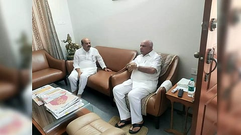 Former Karnataka CM Basavaraja Bommai meets former CM and senior BJP leader BS Yediyurappa (Photo: ANI)