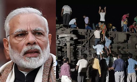 PM Modi; Visual from the train accident (right) (ANI) 