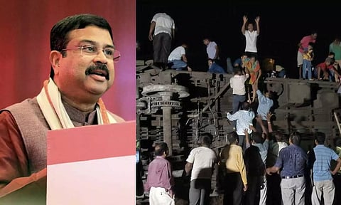  Dharmendra Pradhan (left); Visual from the spot. (ANI)