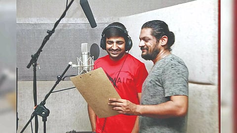 Actor Sathish Muthukrishnan has started dubbing for his upcoming film, Vithaikkaaran