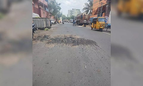Tangedco official dug up the newly re-laid road at Seniamman Koil Street in Tondiarpet 