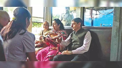 Governor RN Ravi with members of his family seen inside the NMR train