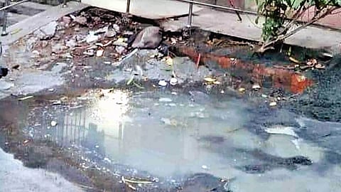 Sewage stagnation on Muthiah Street in Teynampet