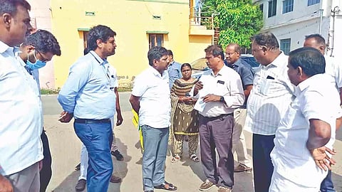 Authorities holding an inquiry at the dyeing unit in Tirupur on Thursday