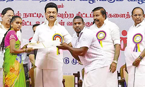 CM Stalin at a function to launch government projects in Salem