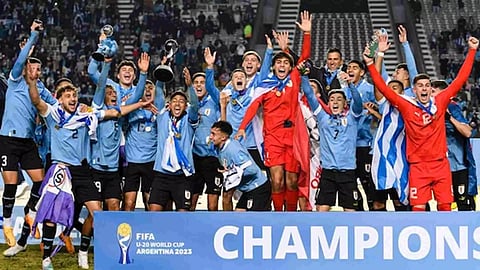 Uruguay celebrating after winning the title 