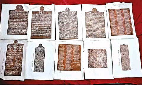 The copper plates discovered in Arulmigu Nellaiappar Temple in Tirunelveli on Tuesday