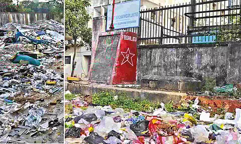 The abandoned building of the telecom giant is filled with overgrown trees and uncleared garbage (Image credits: Hemanathan. M)