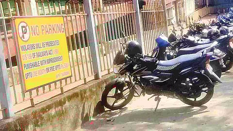 Two-wheelers in the no-parking area
