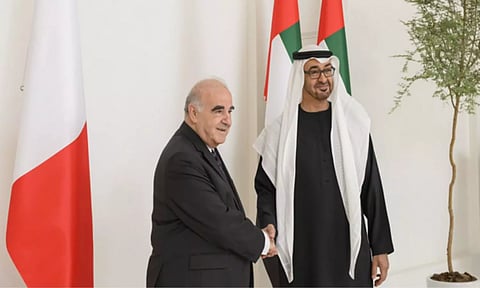 Malta President George Vella, UAE President Sheikh Mohamed bin Zayed Al Nahyan