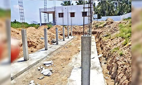 The crematorium under construction on banks of Palar