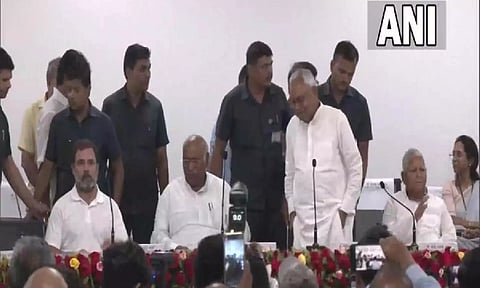 Opposition leaders during their press conference in Patna