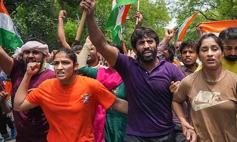 Wrestlers taking out protest march. File photo