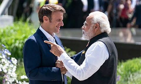 French President Emmanuel Macron with PM Modi (Twitter)