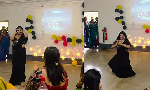 Screengrab from the video of the girl student dancing to hit song 'Chammak Challo' (Instagram)