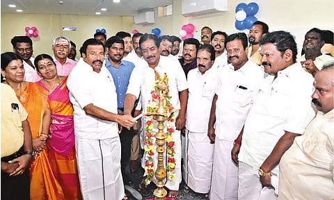 State Ministers KN Nehru and P Moorthy inaugurating the Sub-Registrar office at Thillai Nagar in Tiruchy