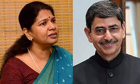 DMK Deputy General Secretary and Thoothukudi MP Kanimozhi Karunanidhi; TN Governor RN Ravi (File)