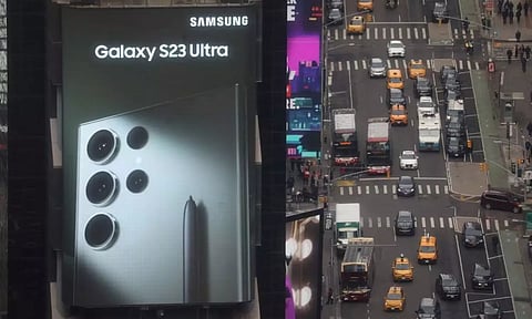 Traffic passes a Samsung Electronics Co digital billboard in the Times Square area of Manhattan in New York City (Photo: REUTERS)