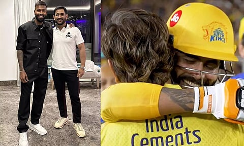 MS Dhoni with Hardik Panya and Ravindra Jadeja (Twitter)