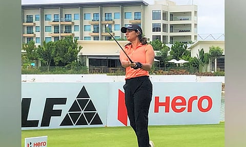 Neha Tripathi in action during 10th leg of Women's Pro Golf Tour (Photo: ANI)
