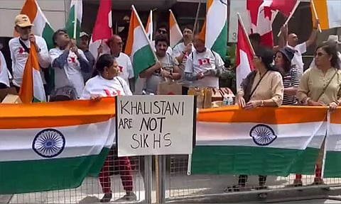 Indian community members counter pro-Khalistan protest in Canada. (ANI)
