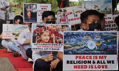 Chennai Manipuri Community conducted a sit-in demonstration for peace (Picture: Hemanathan) 