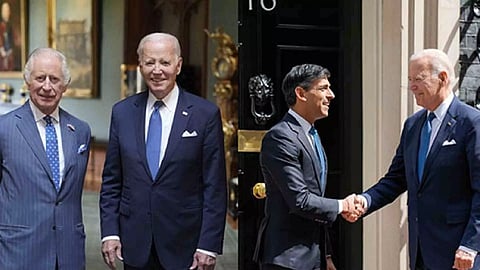 US President Joe Biden with UK King Charles-III (Left) and Prime Minister Rishi Sunak (Right) (Photo: ANI)