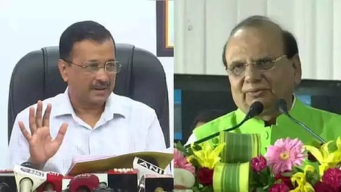 (L-R) Chief Minister Arvind Kejriwal; Lieutenant Governor V K Saxena (Photo: ANI)