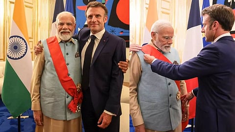 PM Modi conferred France's highest civilian & military honour French President Emmanuel Macron (Image credits: PTI)