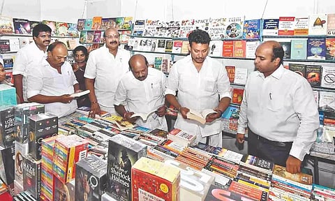 Minister Anbil Mahesh Poyyamozhi at the inauguration of the book fair